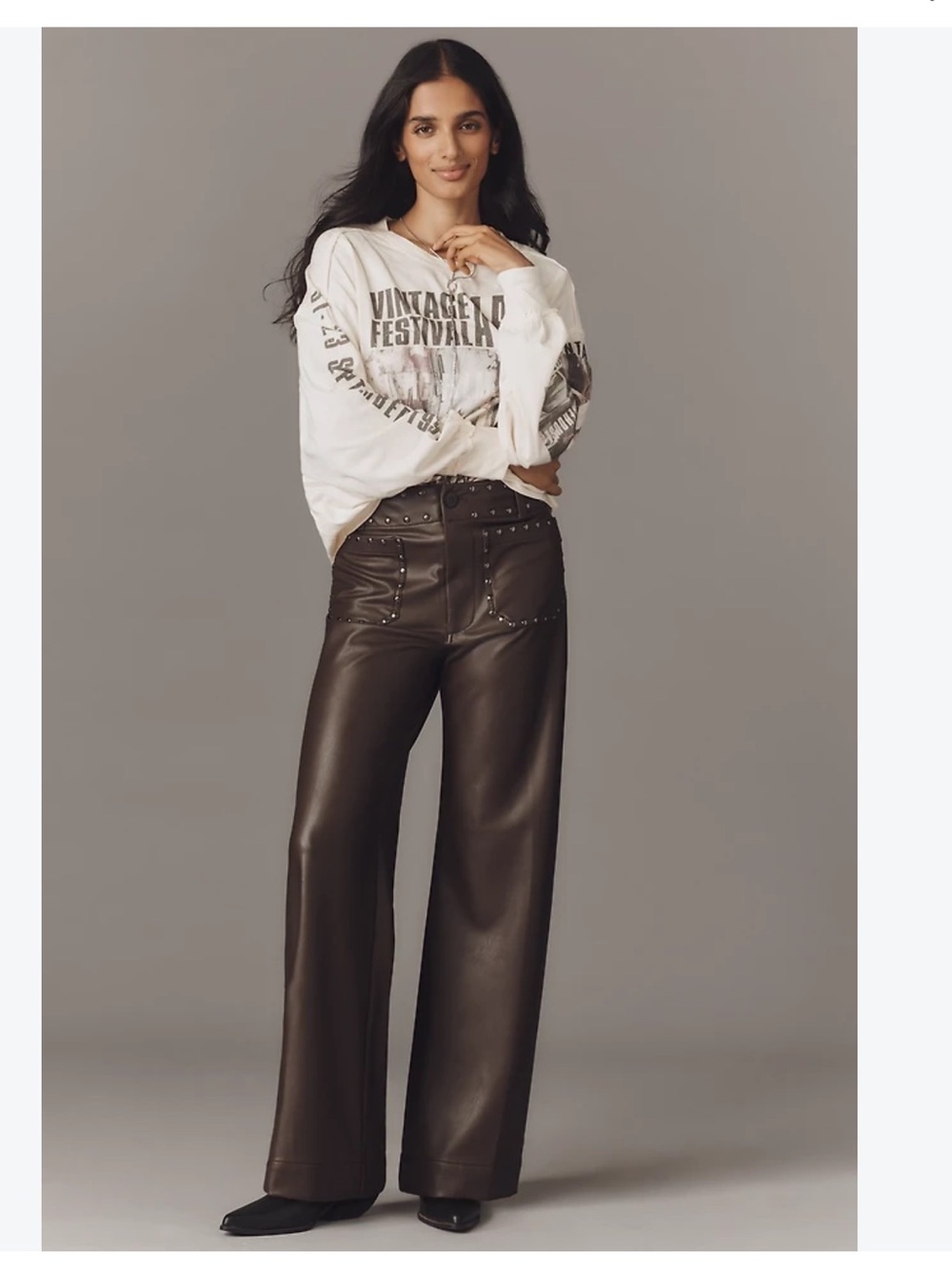 Anthropologie @merricksart Colette Full Length Faux Leather Studded Pants NWT